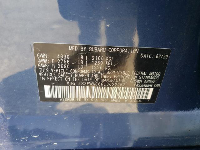 2020 SUBARU LEGACY PRE 4S3BWAC66L3022262