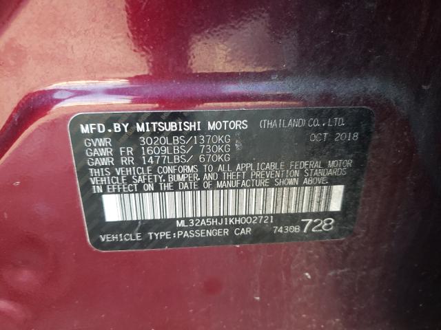 2019 MITSUBISHI MIRAGE LE ML32A5HJ1KH002721