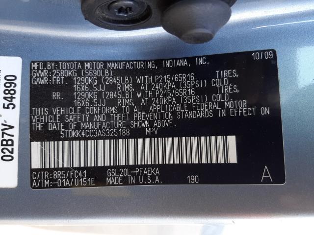 2010 TOYOTA SIENNA CE 5TDKK4CC3AS325188