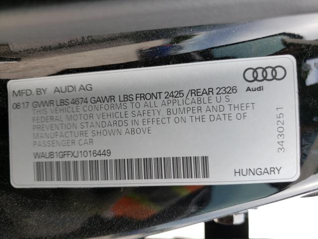 2018 AUDI S3 PREMIUM WAUB1GFFXJ1016449