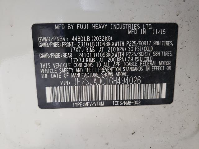 2016 SUBARU FORESTER JF2SJADC1GH494026