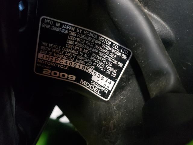 2009 HONDA CBR600 RR JH2PC40019K203534