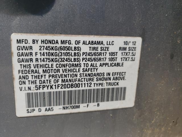 2013 HONDA RIDGELINE 5FPYK1F20DB001112