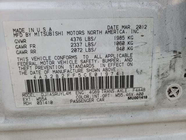 2012 MITSUBISHI GALANT FE 4A32B2FF5CE019741