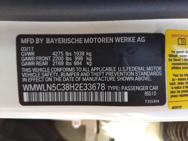 2017 MINI COOPER CLU WMWLN5C38H2E33678