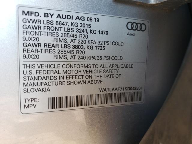 VIN WA1LAAF71KD049301 2019 Audi Q7, Premium Plus no.10