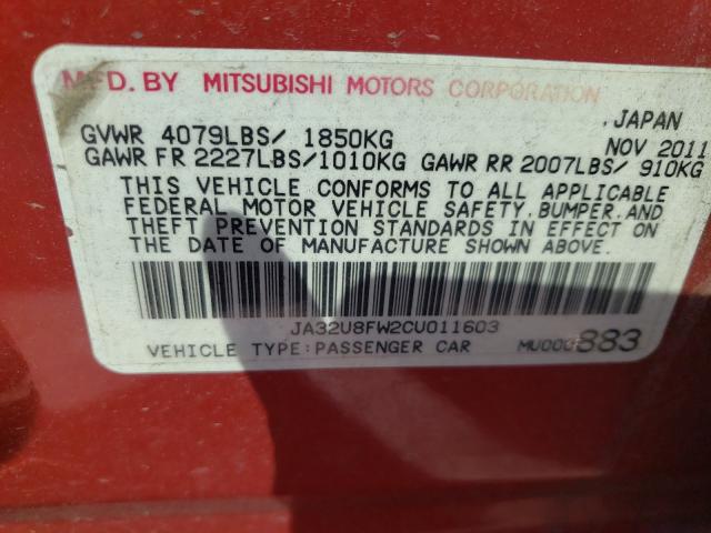 2012 MITSUBISHI LANCER GT JA32U8FW2CU011603