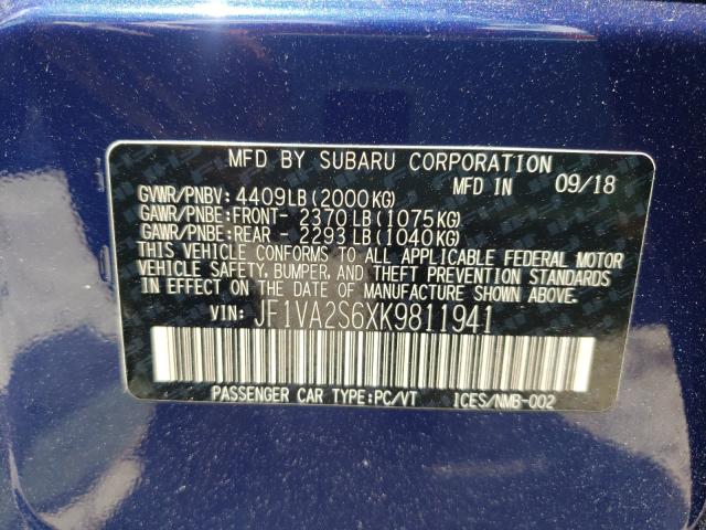 2019 SUBARU WRX STI JF1VA2S6XK9811941