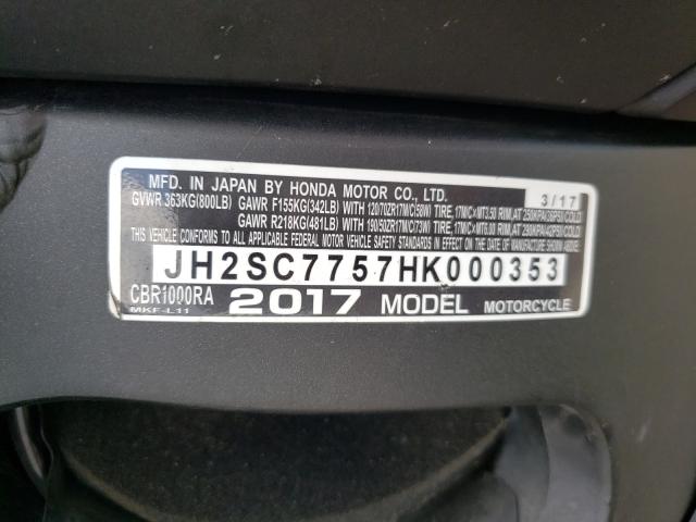 2017 HONDA CBR1000 RA JH2SC7757HK000353