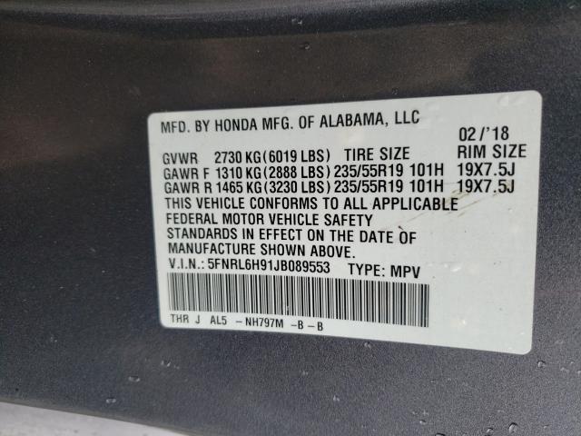 2018 HONDA ODYSSEY EL 5FNRL6H91JB089553