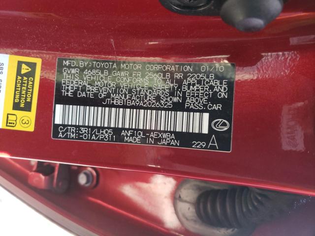 2010 LEXUS HS 250H JTHBB1BA9A2026325