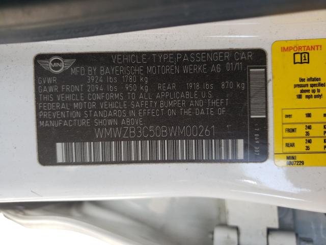 2011 MINI COOPER COU WMWZB3C50BWM00261