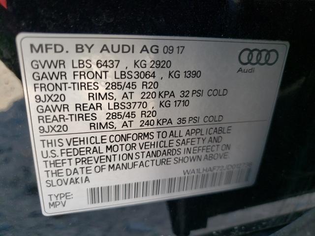 VIN WA1LHAF72JD012736 2018 Audi Q7, Premium Plus no.10