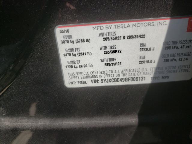 2016 TESLA MODEL X 5YJXCBE49GF006131