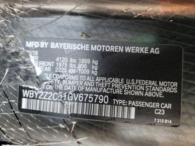 VIN WBY2Z2C51GV675790 2016 BMW I8 no.10