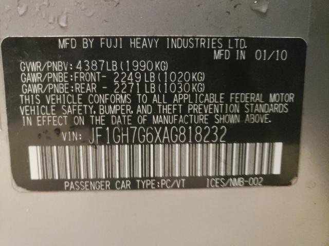 2010 SUBARU IMPREZA WR JF1GH7G6XAG818232