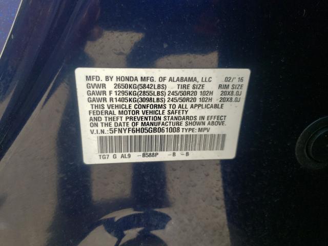 2016 HONDA PILOT ELIT 5FNYF6H05GB061008