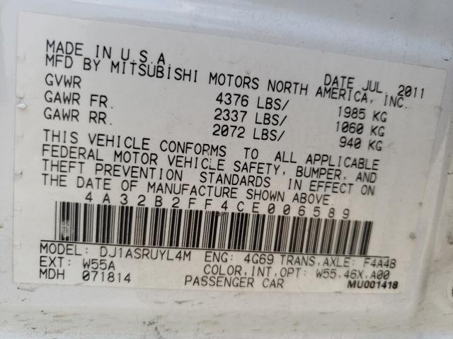 2012 MITSUBISHI GALANT FE 4A32B2FF4CE006589