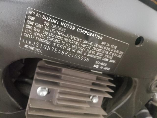 2008 SUZUKI GSX-R600 JS1GN7EA882106006