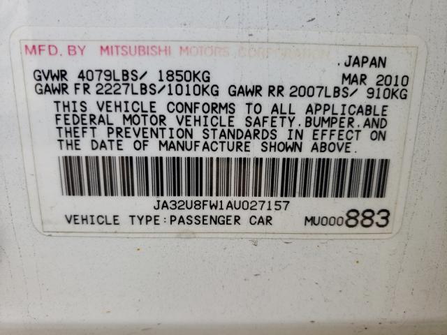 2010 MITSUBISHI LANCER GTS JA32U8FW1AU027157