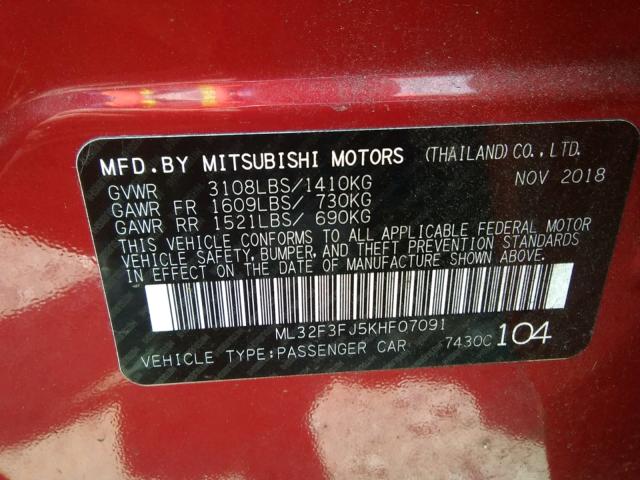 2019 MITSUBISHI MIRAGE G4 ML32F3FJ5KHF07091