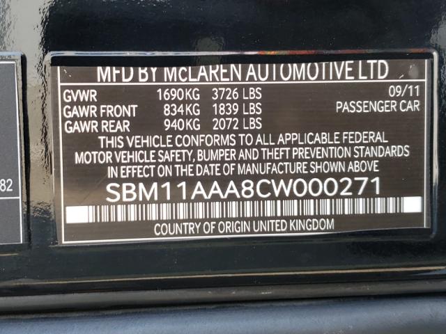 2012 MCLAREN AUTOMOTIVE MP4-12C SBM11AAA8CW000271