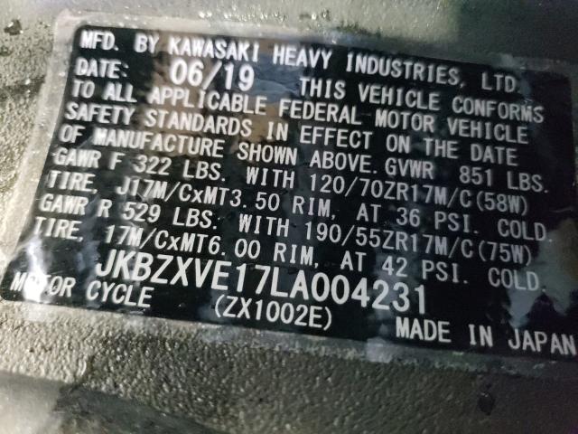 2020 KAWASAKI ZX1002 JKBZXVE17LA004231