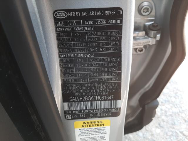 2015 LAND ROVER RANGE ROVE, SALVR2BG6FH061647 - 10