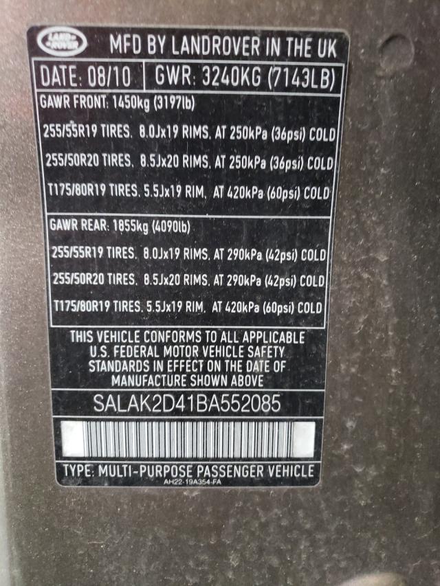 2011 LAND ROVER LR4 HSE LU SALAK2D41BA552085