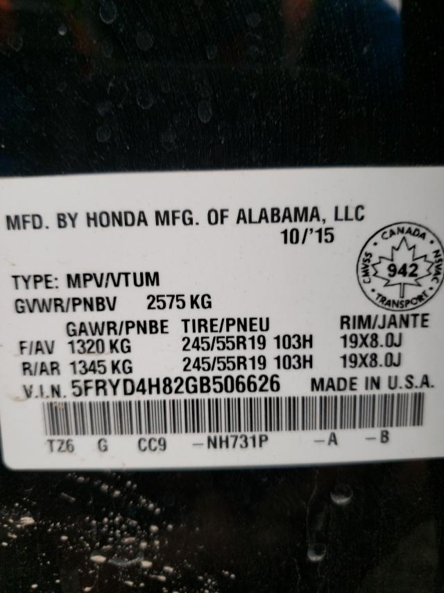 2016 ACURA MDX ELITE 5FRYD4H82GB506626