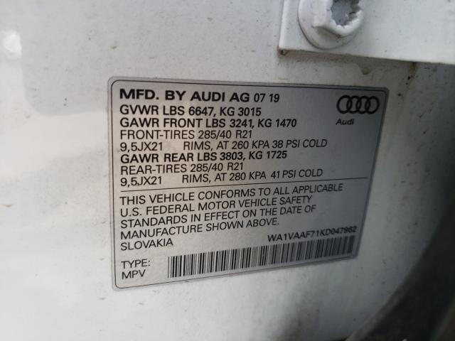 VIN WA1VAAF71KD047962 2019 Audi Q7, Prestige no.10