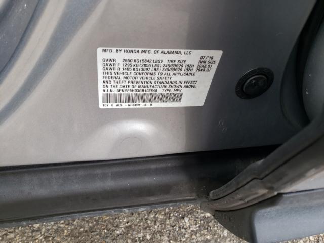 2016 HONDA PILOT ELIT 5FNYF6H03GB102848