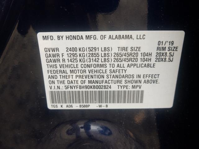 2019 HONDA PASSPORT T 5FNYF8H90KB002824