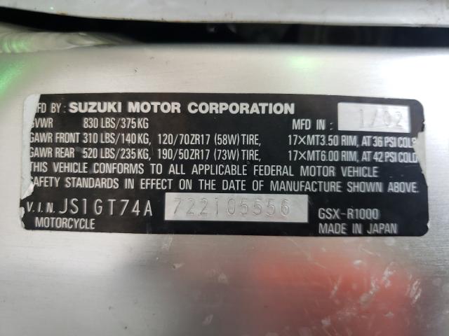 2002 SUZUKI GSX-R1000 JS1GT74A722105556
