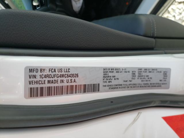 2021 DODGE DURANGO PU 1C4RDJFG4MC643526