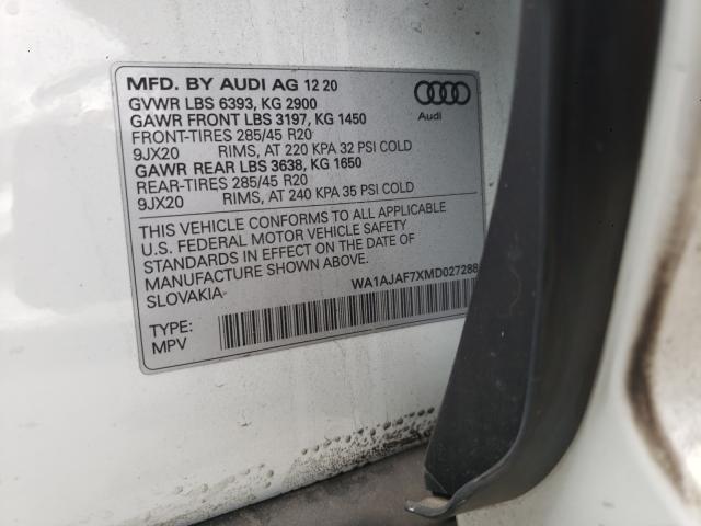 VIN WA1AJAF7XMD027288 2021 Audi Q7, Premium no.10