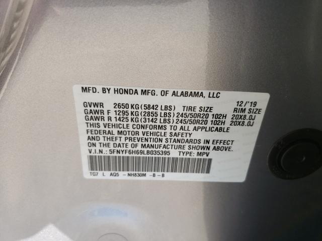 5FNYF6H69LB035395 2020 Honda Pilot Touring