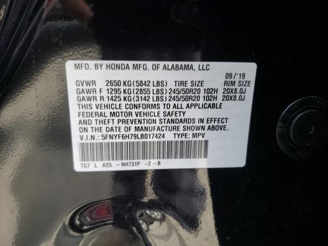 2020 HONDA PILOT BLAC 5FNYF6H79LB017424