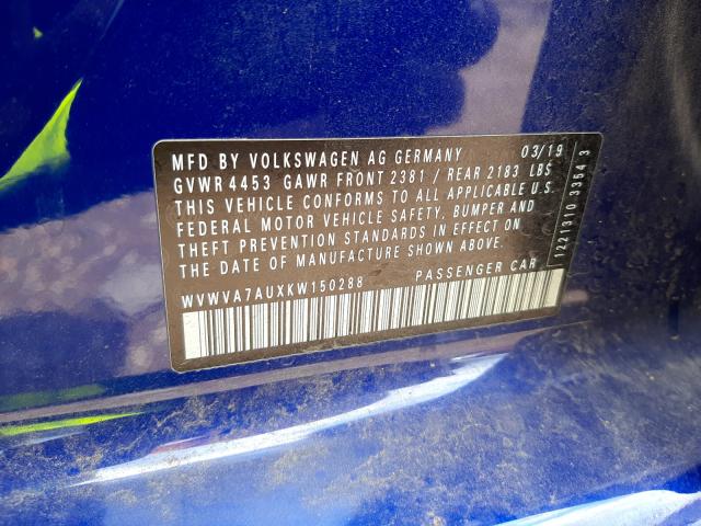 2019 VOLKSWAGEN GOLF R WVWVA7AUXKW150288