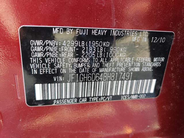 2011 SUBARU IMPREZA OU JF1GH6D64BH817491