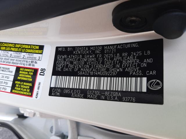 2021 LEXUS ES 350 BAS 58ADZ1B14MU092297