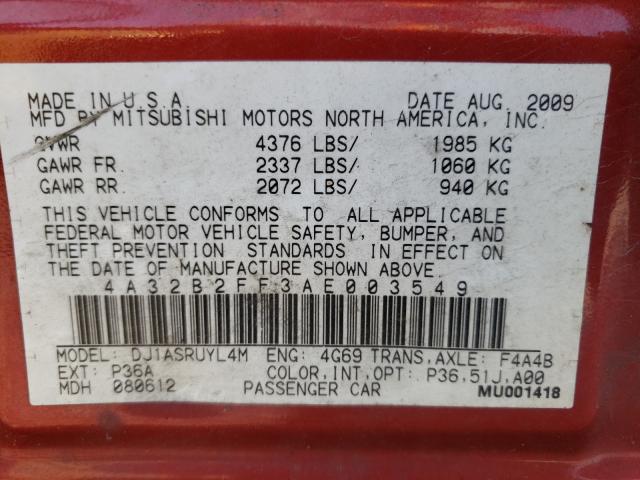 2010 MITSUBISHI GALANT FE 4A32B2FF3AE003549