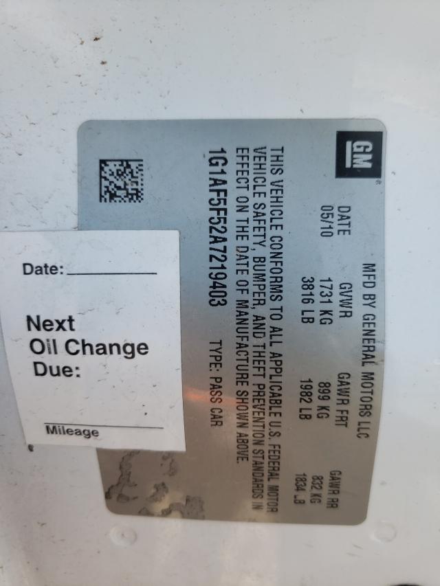 2010 CHEVROLET COBALT 2LT 1G1AF5F52A7219403