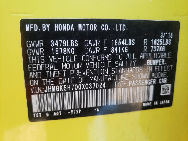 JHMGK5H70GX037024 HONDA FIT 2016