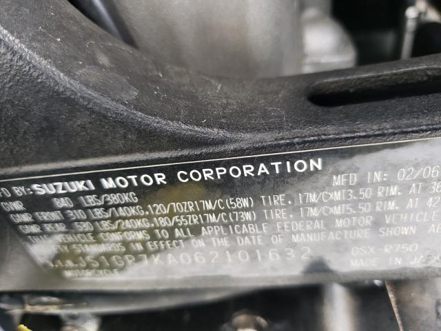 2006 SUZUKI GSX-R750 JS1GR7KA062101632