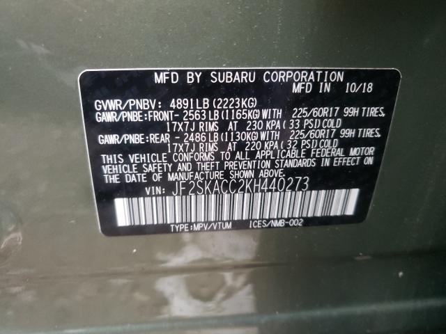 2019 SUBARU FORESTER JF2SKACC2KH440273