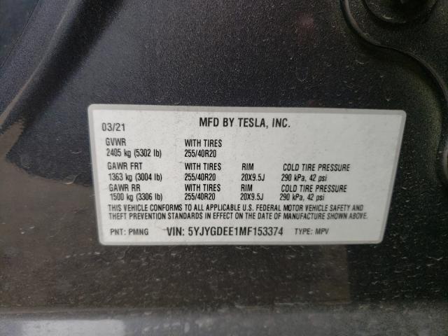 2021 TESLA MODEL Y 5YJYGDEE1MF153374