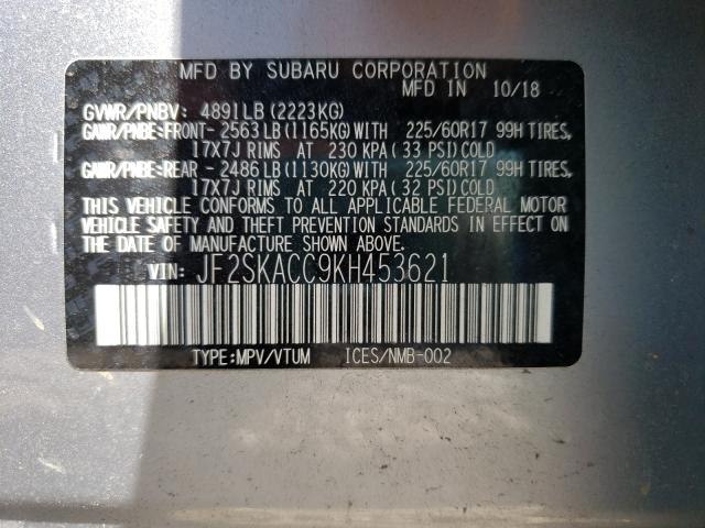 2019 SUBARU FORESTER JF2SKACC9KH453621