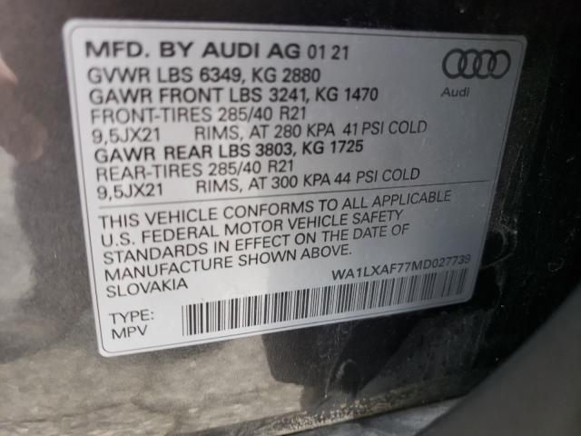 2021 AUDI Q7 PREMIUM WA1LXAF77MD027739