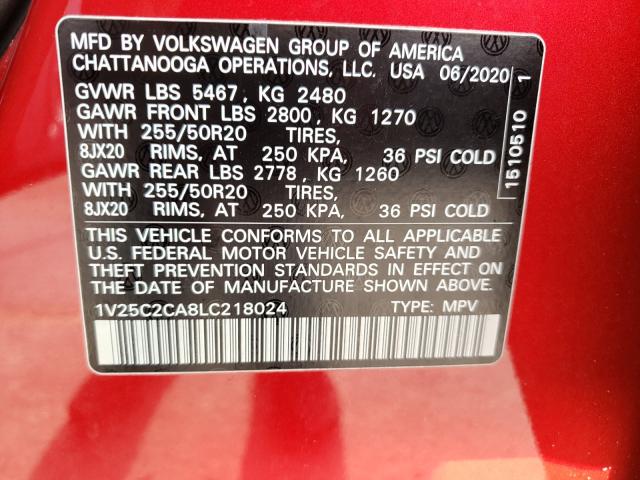 2020 VOLKSWAGEN ATLAS CROS 1V25C2CA8LC218024